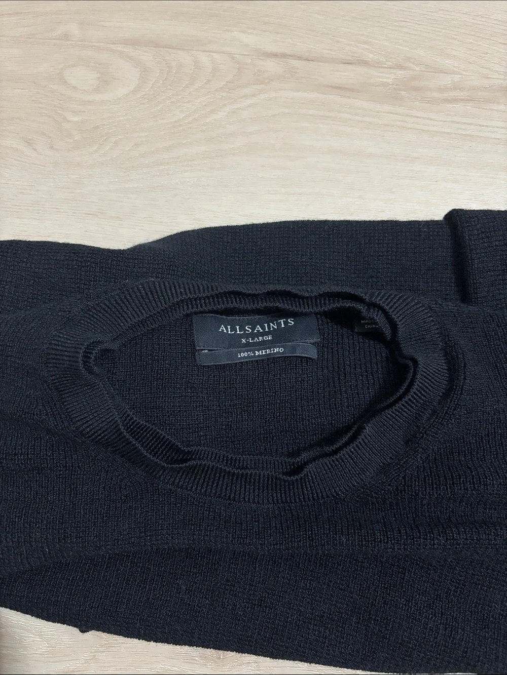 All Saints Men's Black Crewneck Sweater 100% merino L/ XL
